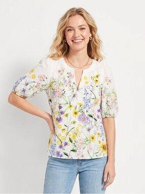 Talbots Split Neck Popover Spectacular Floral XS 100% Cotton Cottagecore Boho